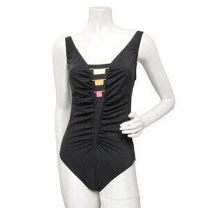 Charmline Rouched V-Neck One-Piece Swimsuit Black Germany Shelf Bra Beach Pool